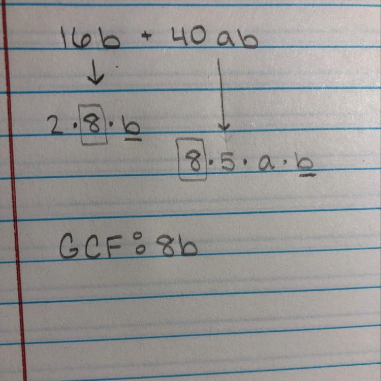 Factor the following expression using the GCF: 16b + 40ab-example-1