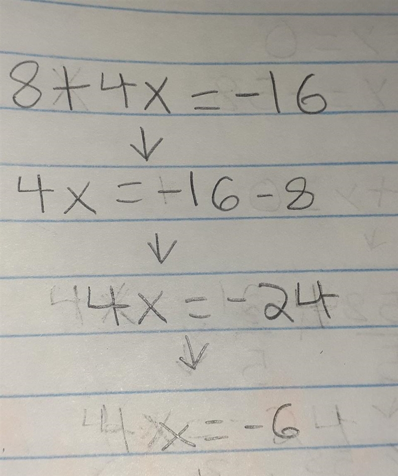 Solve for x. 8 + 4x = -16 plz i need answer ASAP-example-1