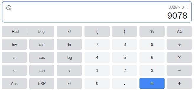 What is 3 x 3026≡ i have a calculater but it not working pls help me-example-1