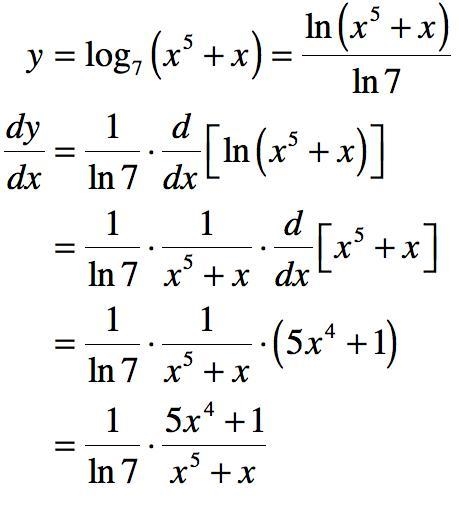 Differentiate y=log7(x^5+x)-example-1