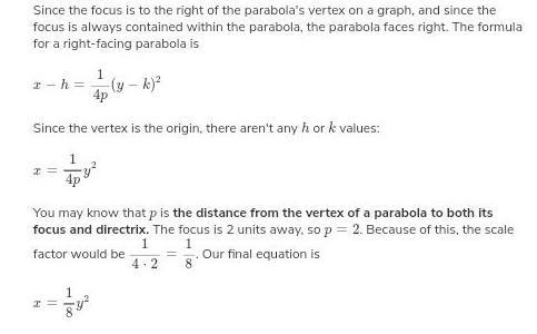 What is the equation of a parabola with its vertex at the origin and its focus at-example-1