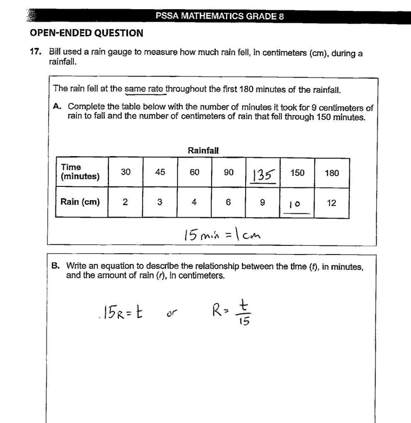 Bill used a rain gauge to measure how much rain fell, in centimeters (cm), during-example-1