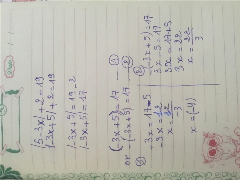 Select the correct answer. Which equation is a step in solving the equation |5 − 3x-example-1