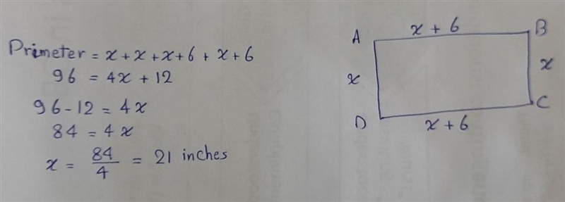 The length of a rectangle is 6 inches longer than the width. If the perimeter of the-example-1