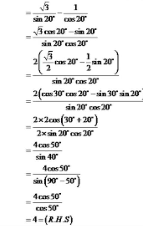 Prove that √3cosec20° - sec20° = 4​-example-1