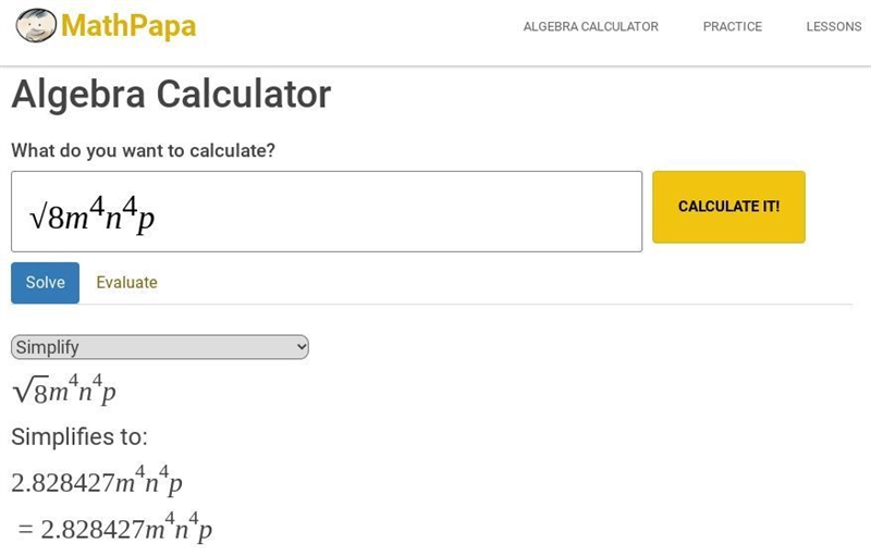 Simplify the square root of 8m^4n^4p-example-1