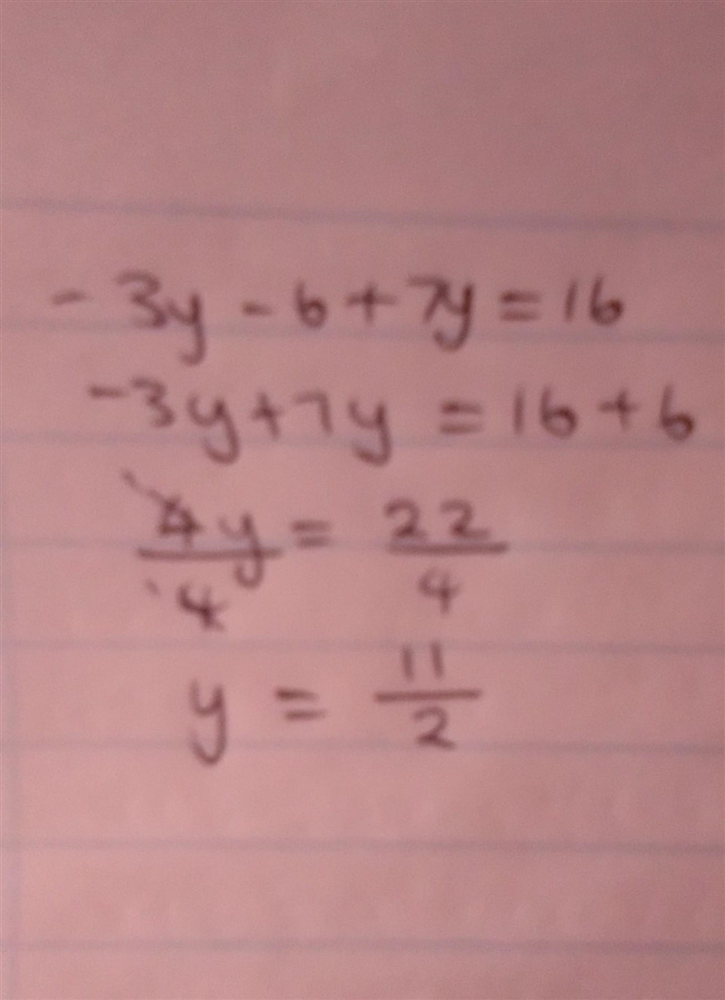 PLEASE HELP FAST If -3y - 6 + 7y = 14, then y =?-example-1