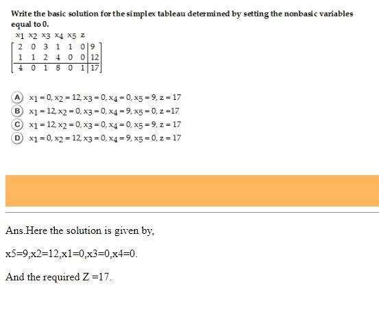 Write the basic solution for the simplex tableau determined by setting the nonbasic-example-1