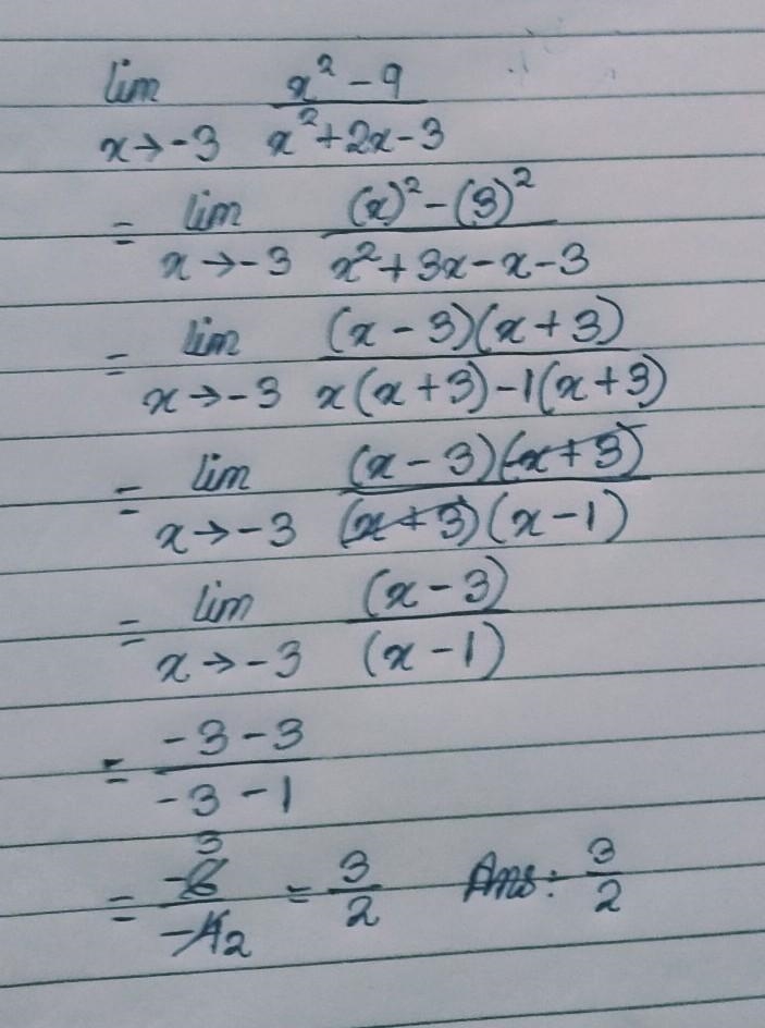 Can someone solve this question ~ \lim _(x \rightarrow-3) (x^(2)-9)/(x^(2)+2 x-3) \boxed-example-1