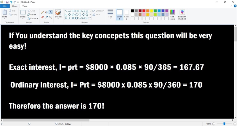 Determine the ordinary simple interest on a 90-day loan of Php8000 at 8 ½ % interest-example-1