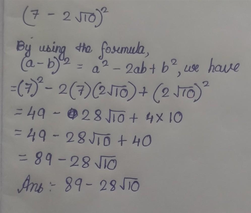 Find the square of 7 - 2 √( 10) ​-example-1