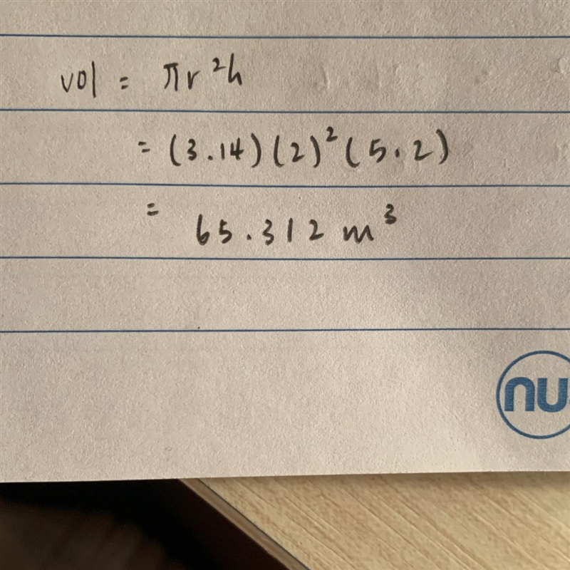 Using 3.14 for , what is the volume of the cylinder? O A. 21.771 cubic meters O B-example-1