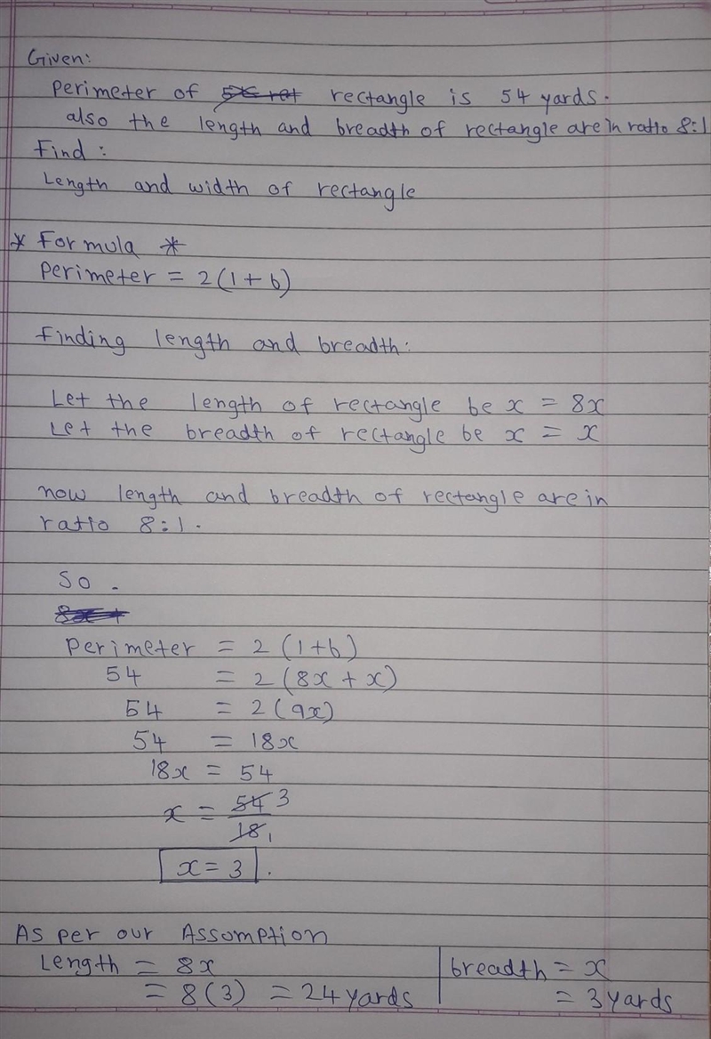 Please help! A rectangle with a perimeter of 54 yards has a length and width in a-example-1