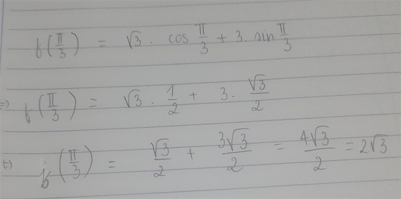 If f (x) = √(3) ×cos(x) + 3×sin(x) , then f َ(π/3)​-example-1