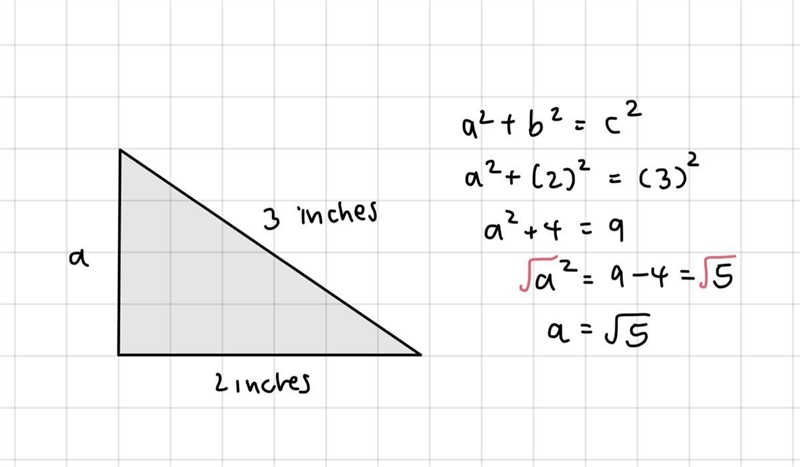 A right triangle has a hypotenuse of length 3 inches and a leg of length 2 inches-example-1