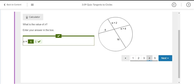 What is the value of n? Enter your answer in the box. n = Circle with two intersecting-example-1