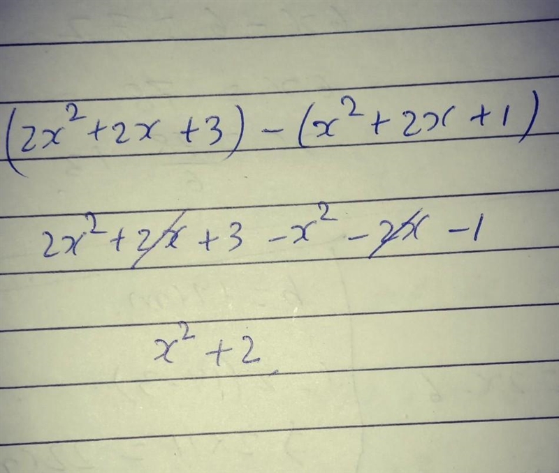 Subtract these polynomials. (2x2 + 2x + 3) - (x2 + 2x + 1)​-example-1