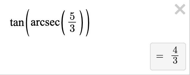 Given that sec(θ)=5/3 and θ is in Quadrant I, what is tan(θ)? Write your answer in-example-1