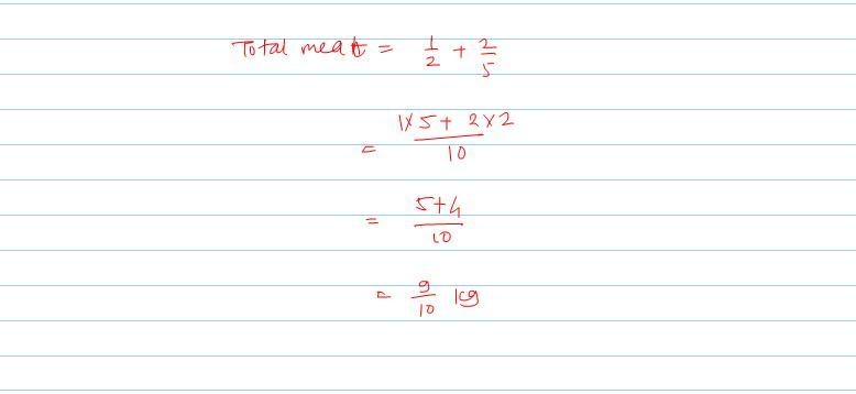 Mother plans to buy 1/2 kilogram of chicken and 2/5 kilogram of beef How many kilograms-example-1