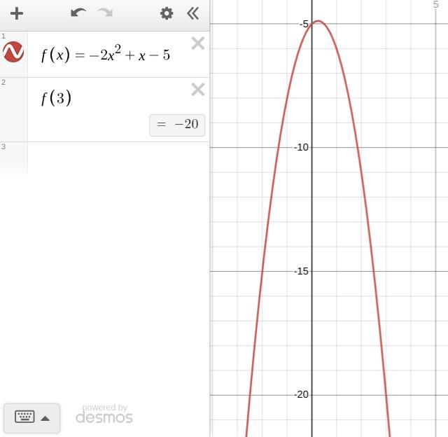 If f(x)=-2xsquared+x-5 what is f(3)-example-1