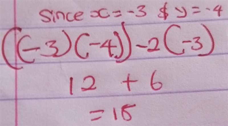 If x= -3 and y=-4, then xy – 2x=-example-1