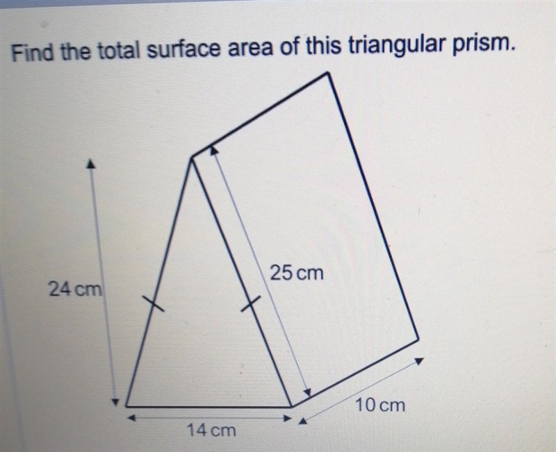 Find the total surface area of this triangular prism. height=24cm width=14cm length-example-1