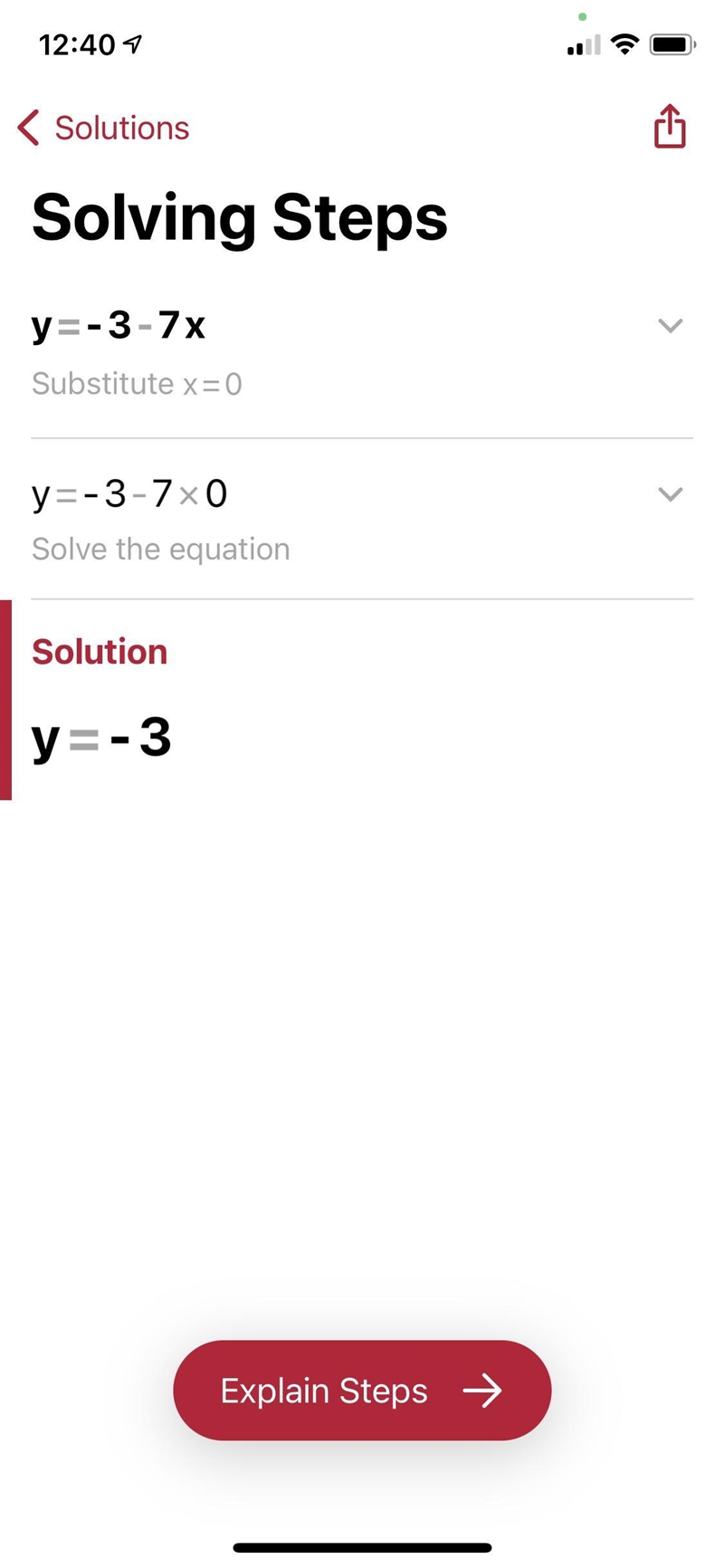 What is the y-intercept of y = -3 - 7x?-example-1