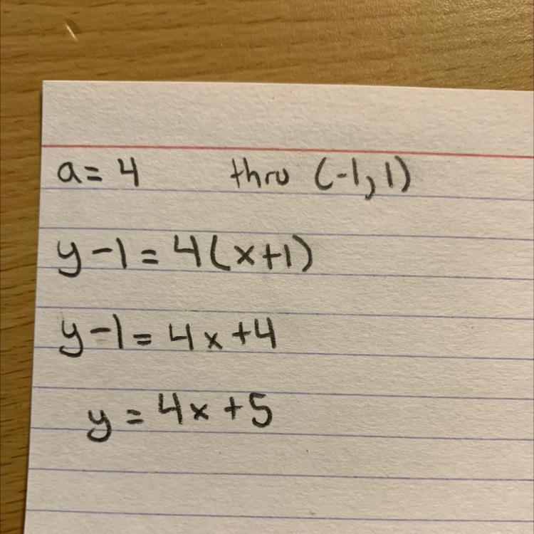 What’s the equation in point slope form of the line that passes through the point-example-1