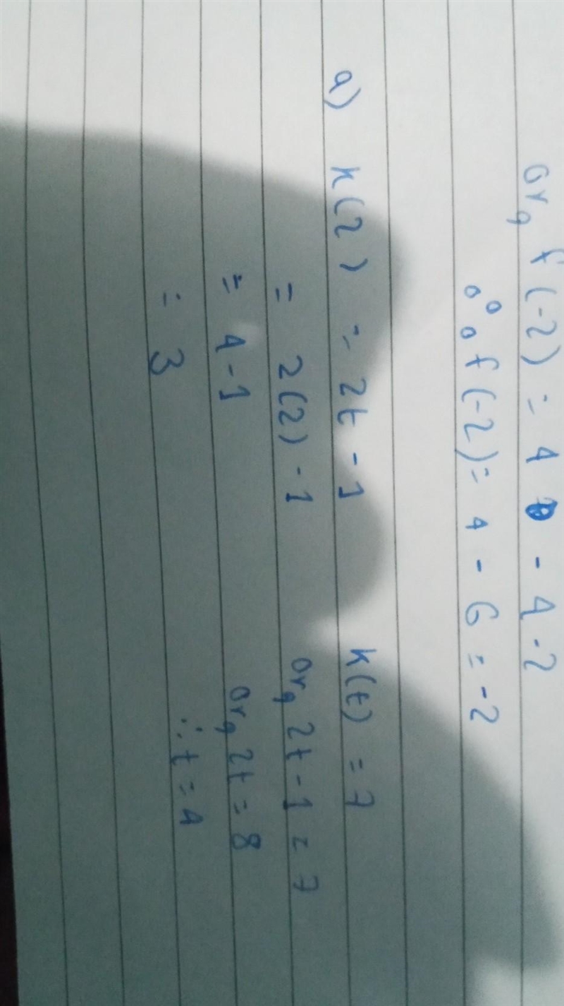 Given the function k(t)=2t-1: a) evaluate k(2) b) solve k(t) =7​-example-1