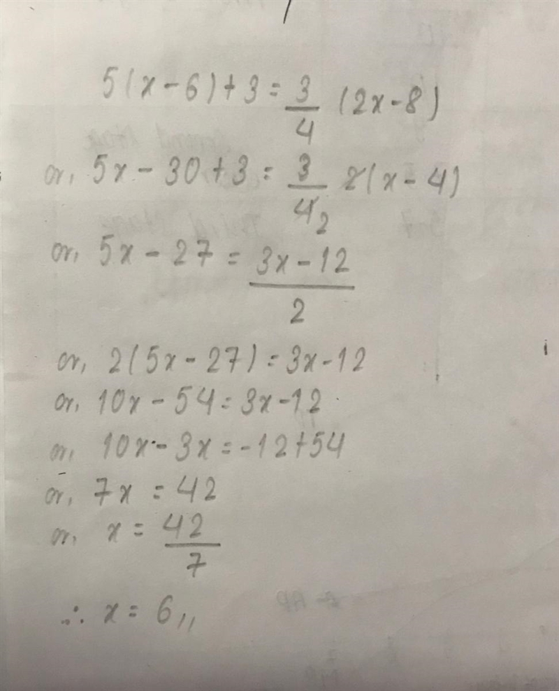 5(x-6)+3=3/4(2x-8)-example-1