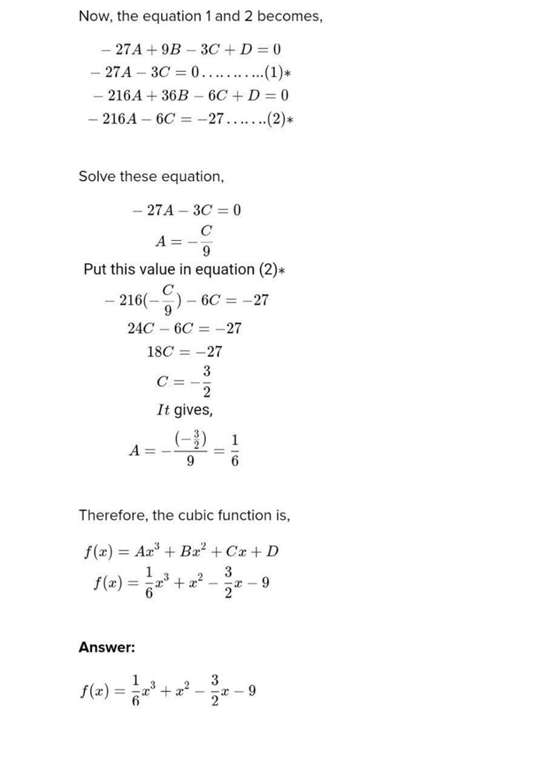 Write a cubic function whose graph is shown. (-3,0) (-6,0) (3, 0) (0,-9)-example-2