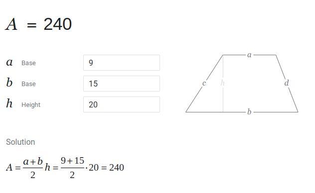 Height,20 m Bases, 9 m, 15 m What is the area of this trapezoid?-example-1