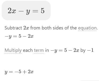 Solve for y: 2x - y = 5-example-1