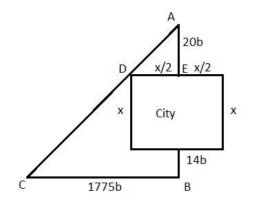 Now there is a square city of unknown size with a gate at the center of each side-example-1