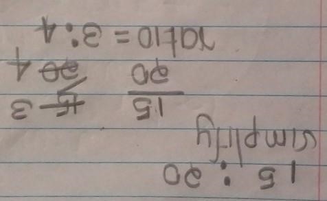 A rectangle has a 15 to 20. Identify the ratio.-example-1