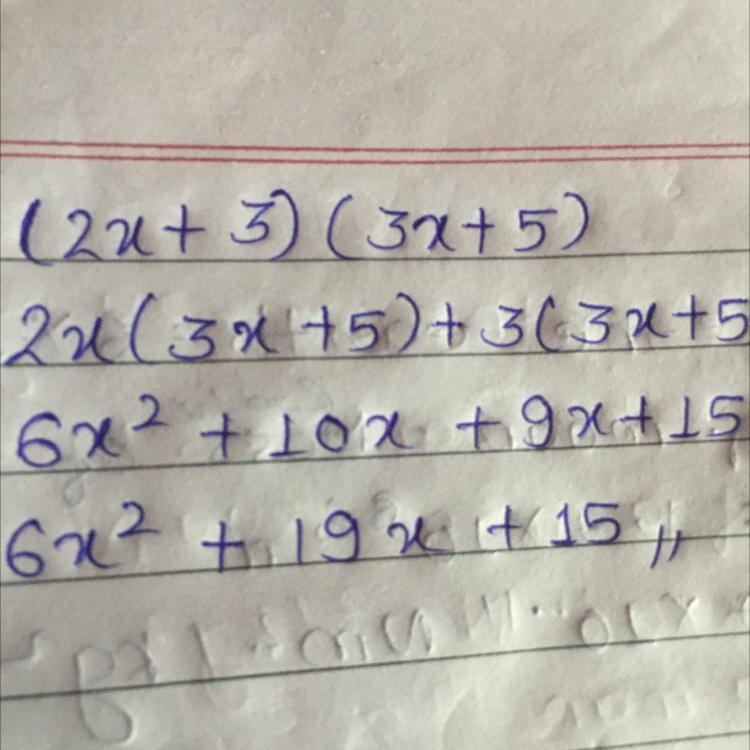 Multiply out and simplify: : (2x +3)(3x + 5)-example-1