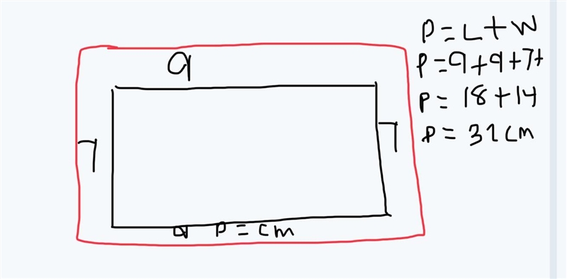 Here is a rectangle. 9 cm 7 cm Work out the perimeter of the rectangle.-example-1