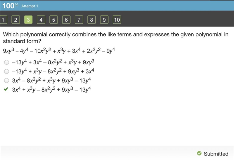 Which polynomial correctly combines the like terms and expresses the given polynomial-example-1