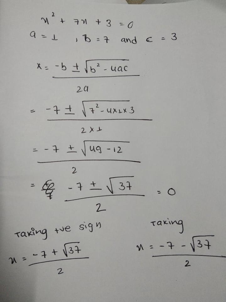 X2 + 7x + 3 = 0 Solve using the Quadratic Formula-example-1