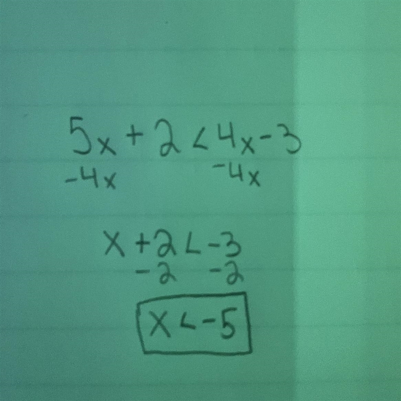 5x+2<4x-3 what is the solution for x​-example-1