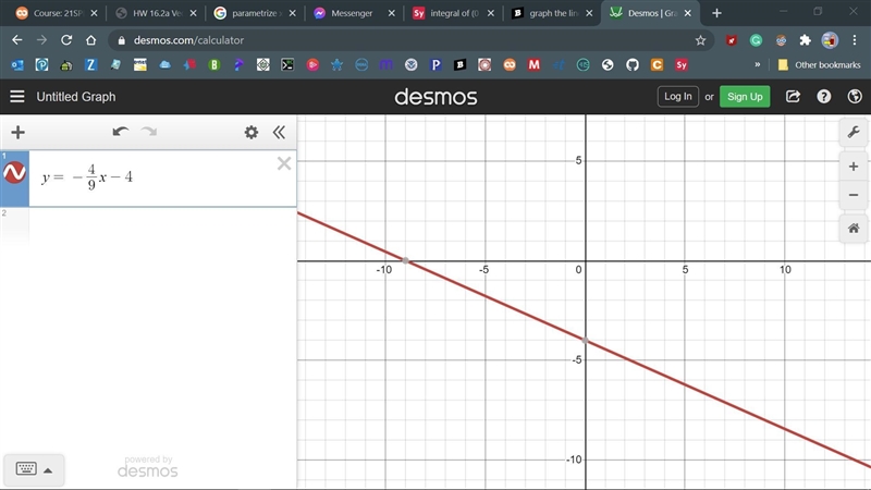 Graph the linear equation y= -4/9x -4​-example-1