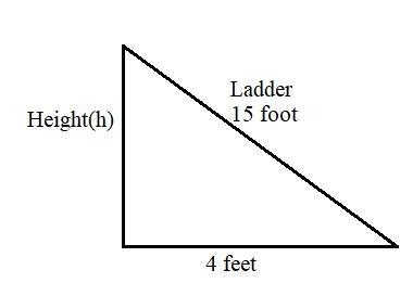 A 15-foot ladder leans against the side of a house with its base 4 feet from the house-example-1