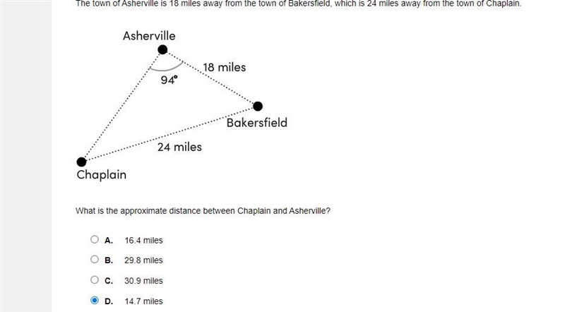 What is the approximate distance between Chaplain and Asherville? OA. 30.9 miles OB-example-1