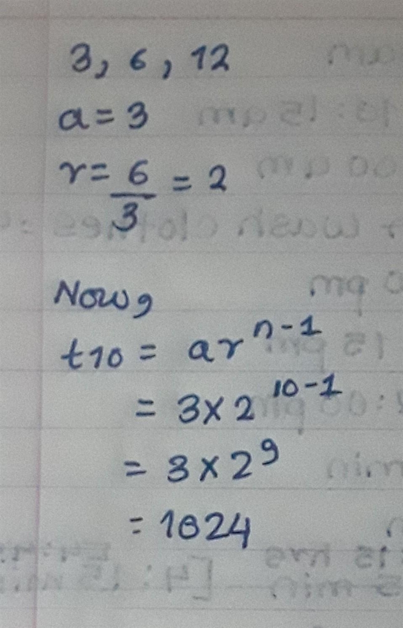 Find the 10th term of the geometric sequence 3, 6, 12,-example-1