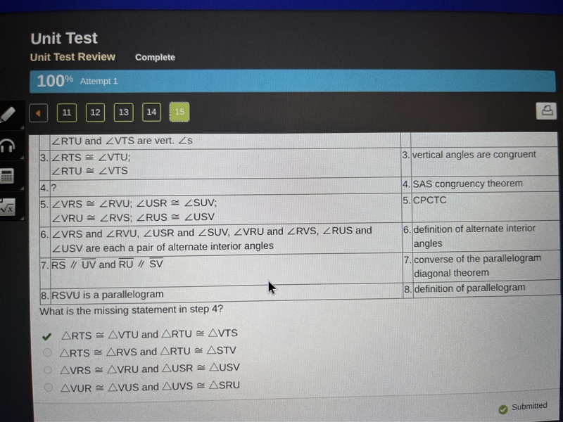 Given: RT ≅ TV and ST ≅ TU Prove: RSVU is a parallelogram. Quadrilateral R S V U is-example-1