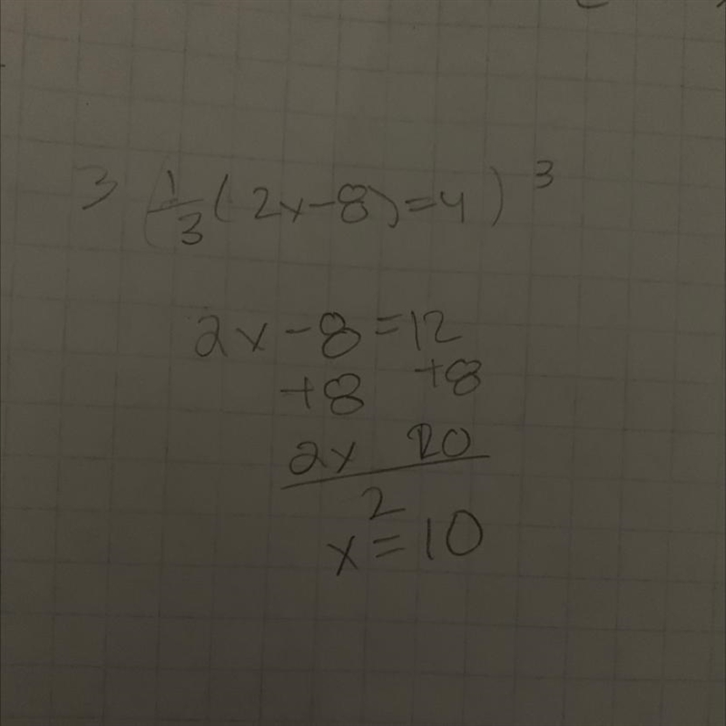 Solve for x: 1 over 3 (2x − 8) = 4. (10 points) 2 6 10 10 over 3-example-1