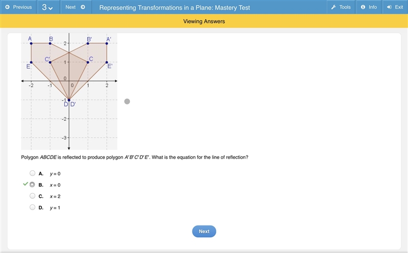 Polygon ABCDE is reflected to produce polygon A’ B’ C’ D’ E’. What is the equation-example-1