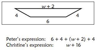 Given the trapezoid below, Peter and Christine each wrote different expressions to-example-1