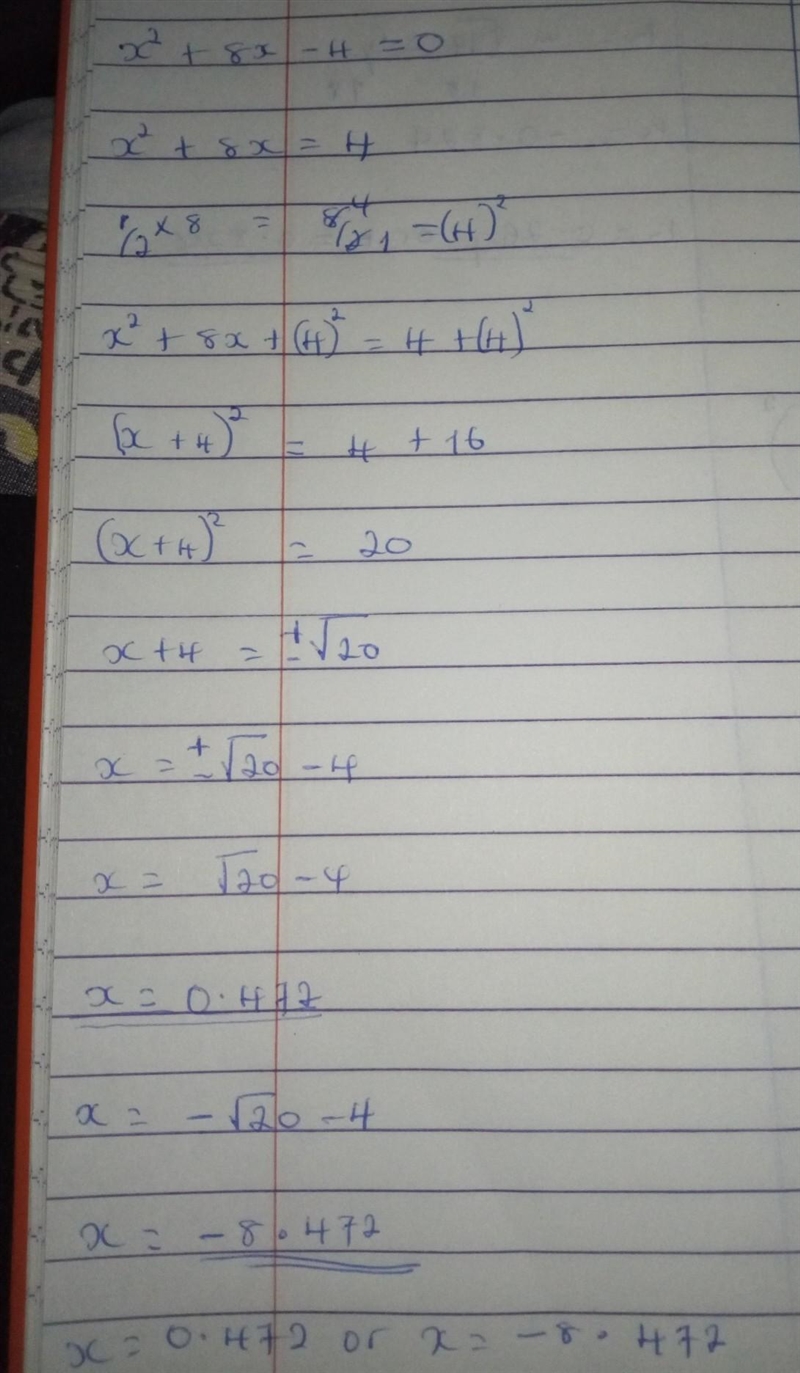 If using the method of completing the square to solve the quadratic equation x^2 + 8x-example-1