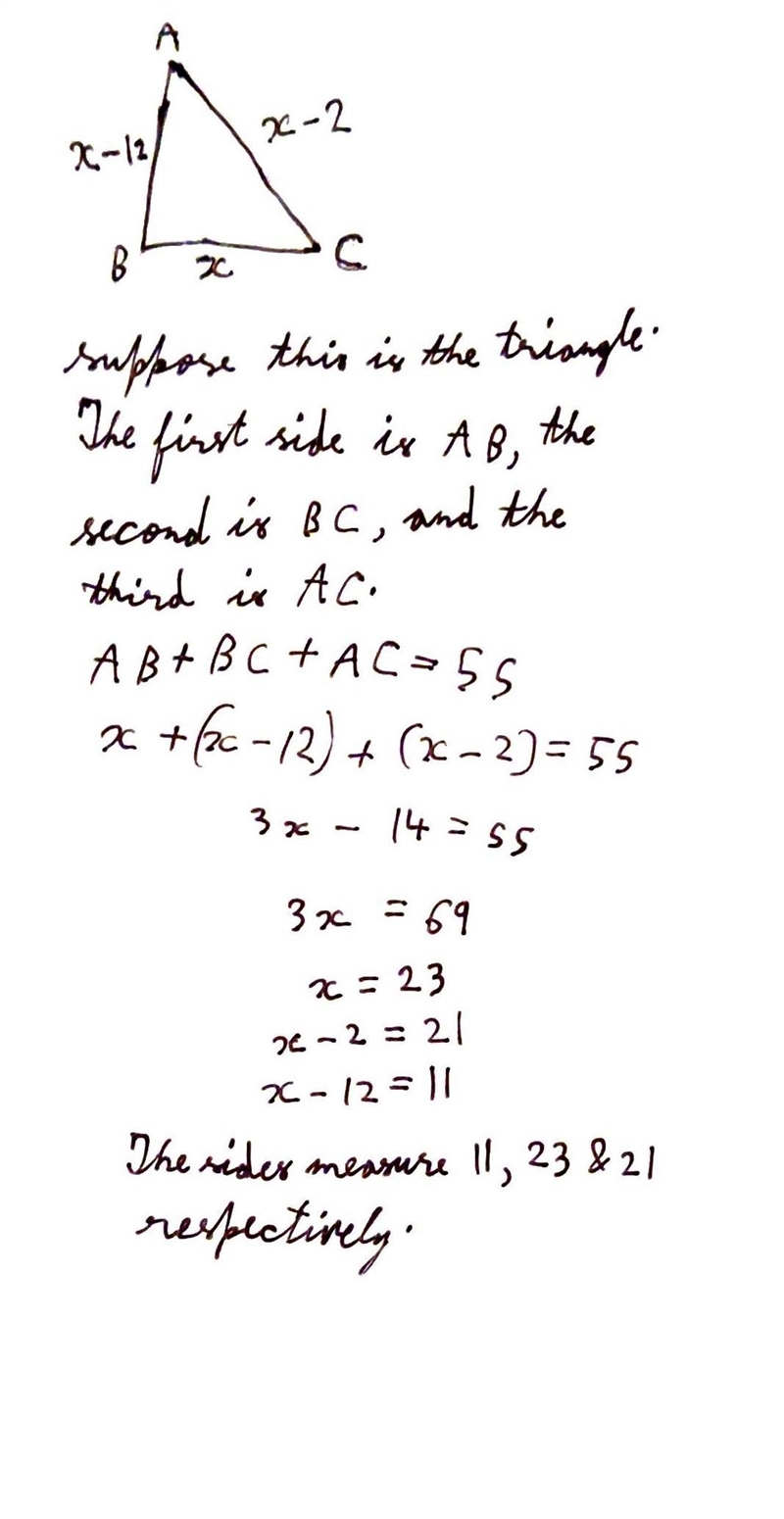 One side of a triangle is 12 feet shorter than the second side. The third side is-example-1